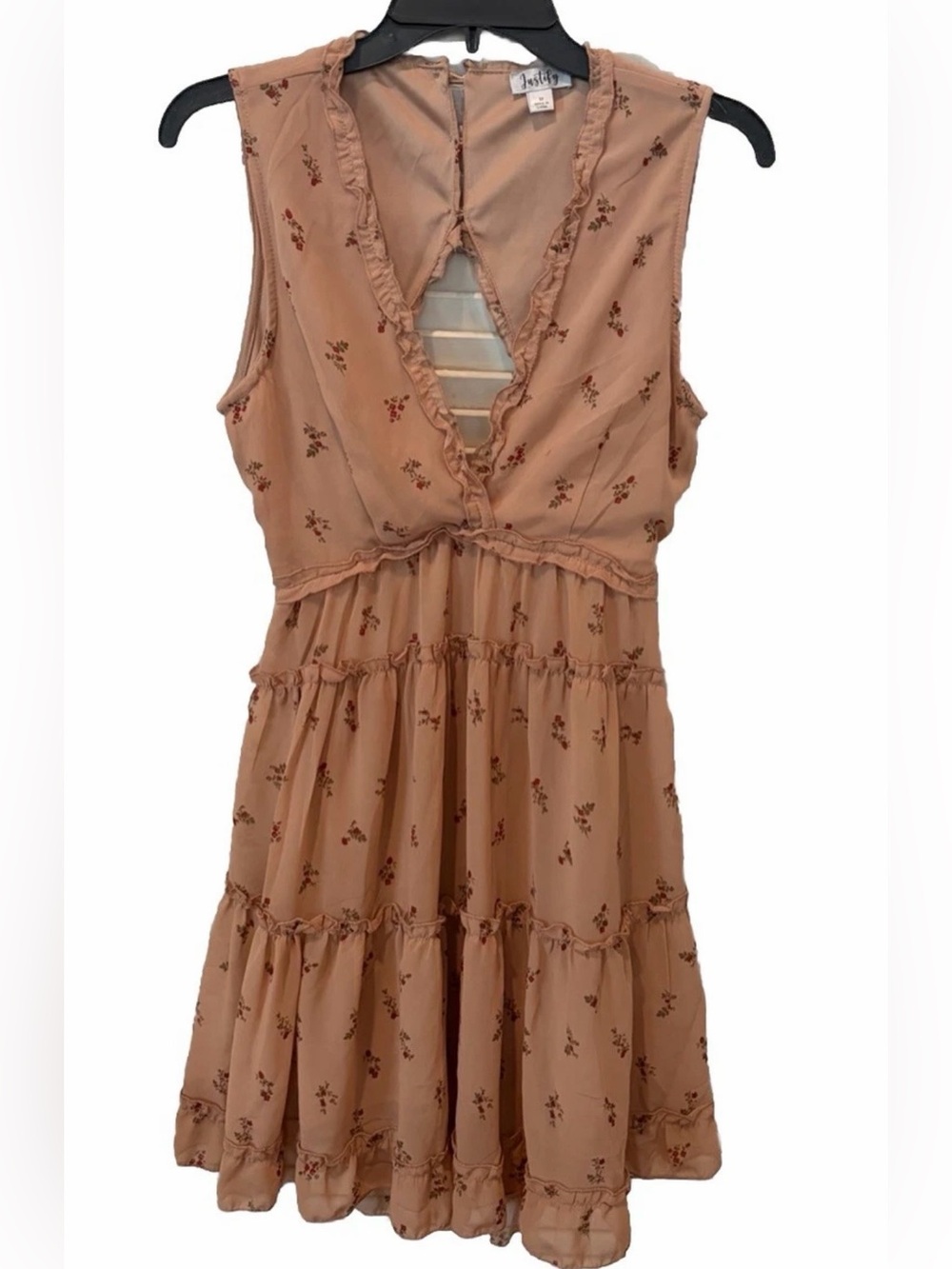Justify Sleeveless Tan Floral Tiered Summer Dress Women’s Size Medium